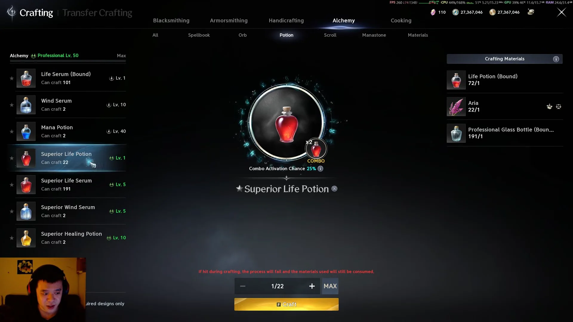 Crafting Superior Life Potions