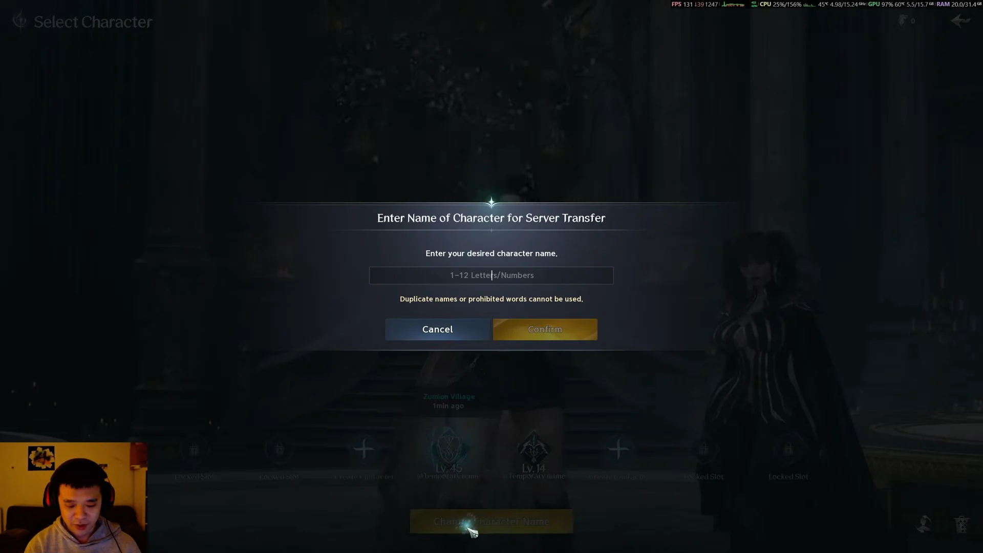 Re-entering Character Names