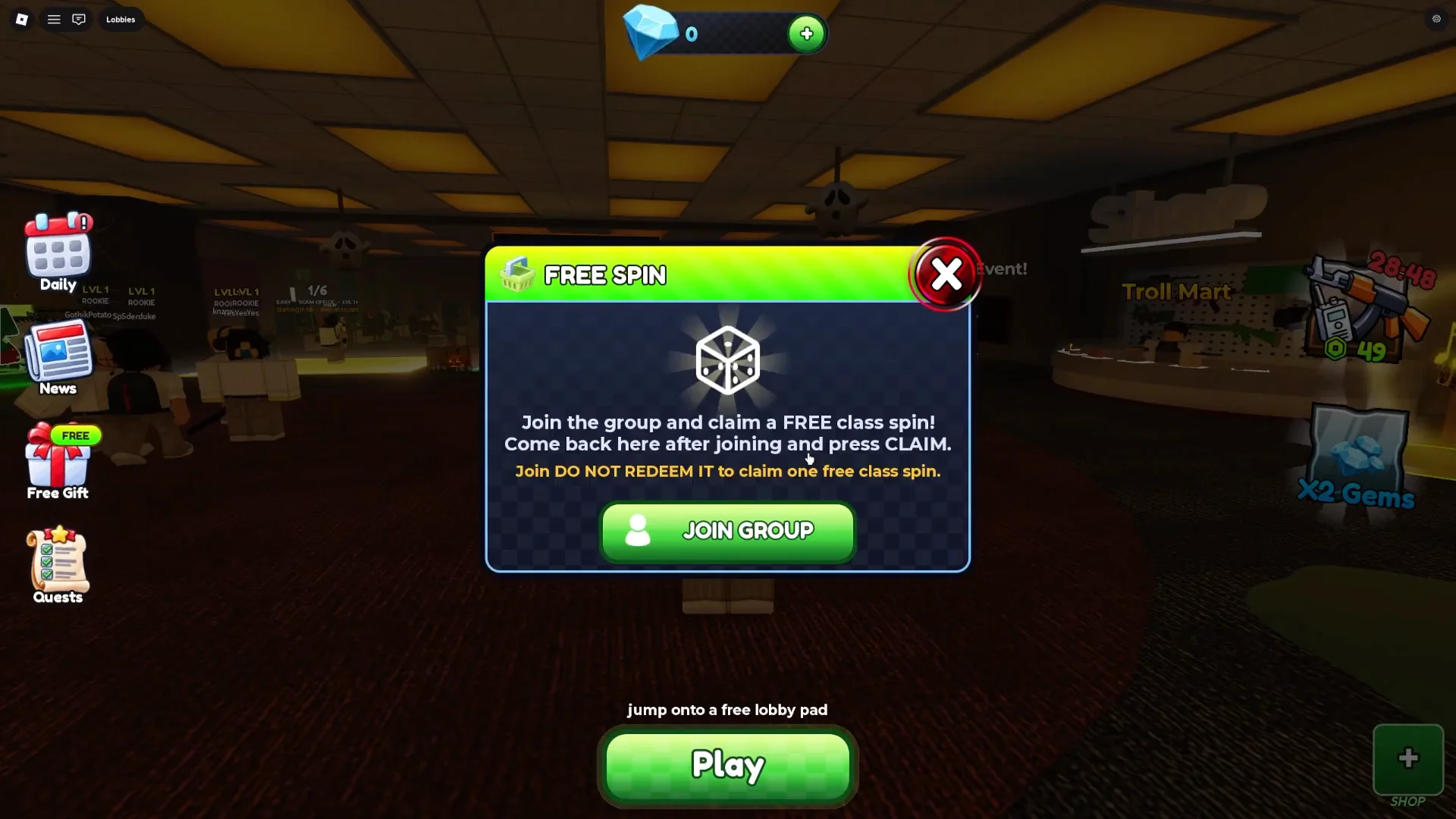 Free Spin Claim Menu