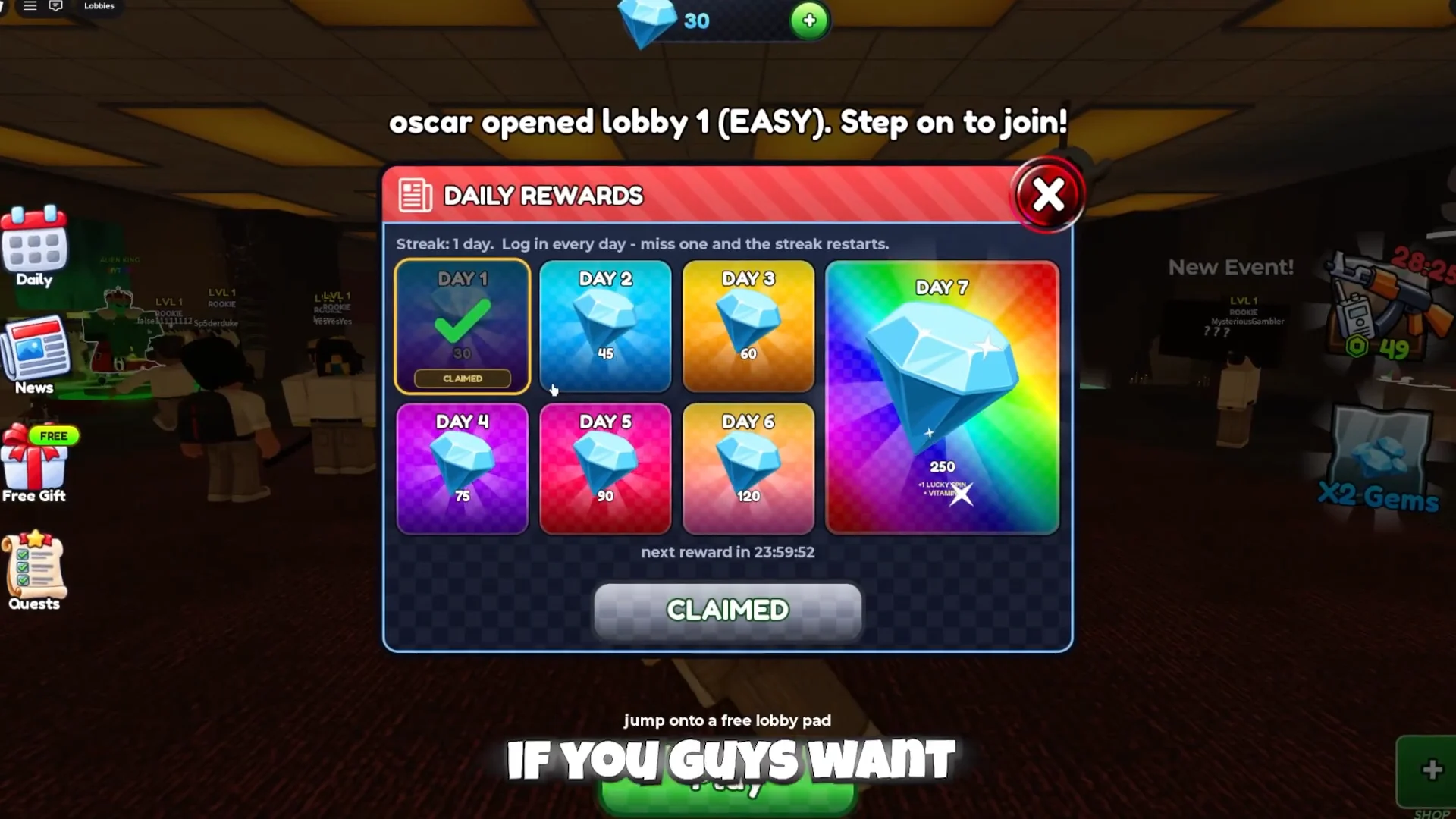 Daily Rewards Menu