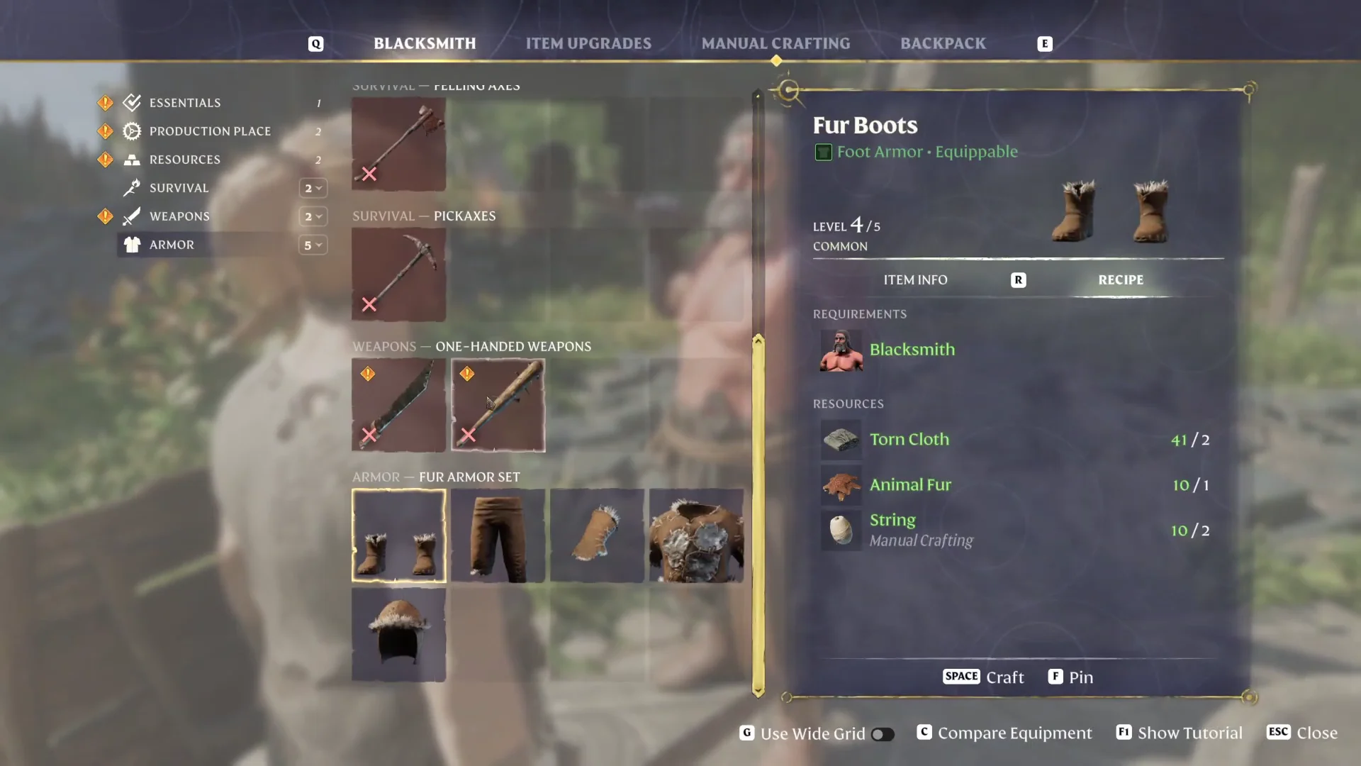 Crafting armor at the Blacksmith