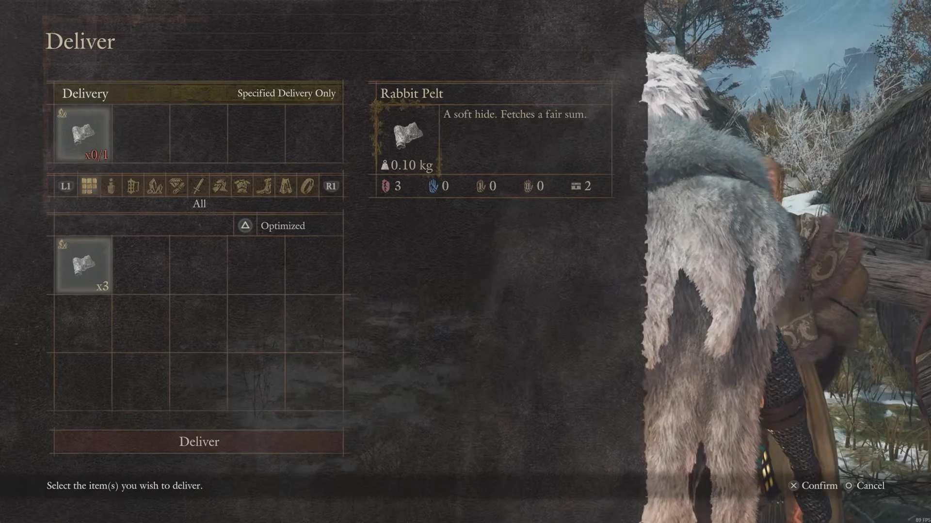 Deliver screen with the Rabbit Pelt