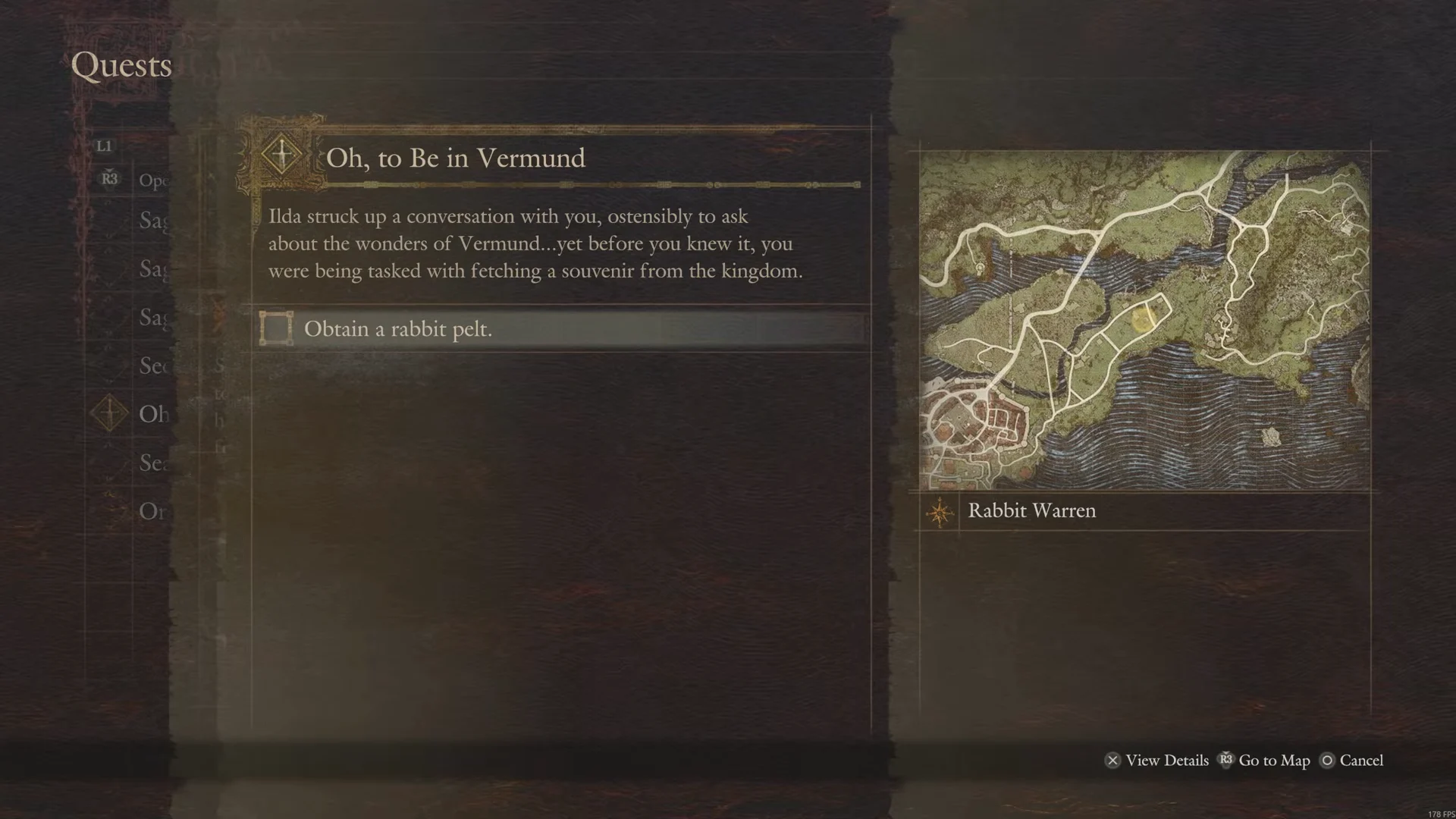 Quest details with Rabbit Warren marker