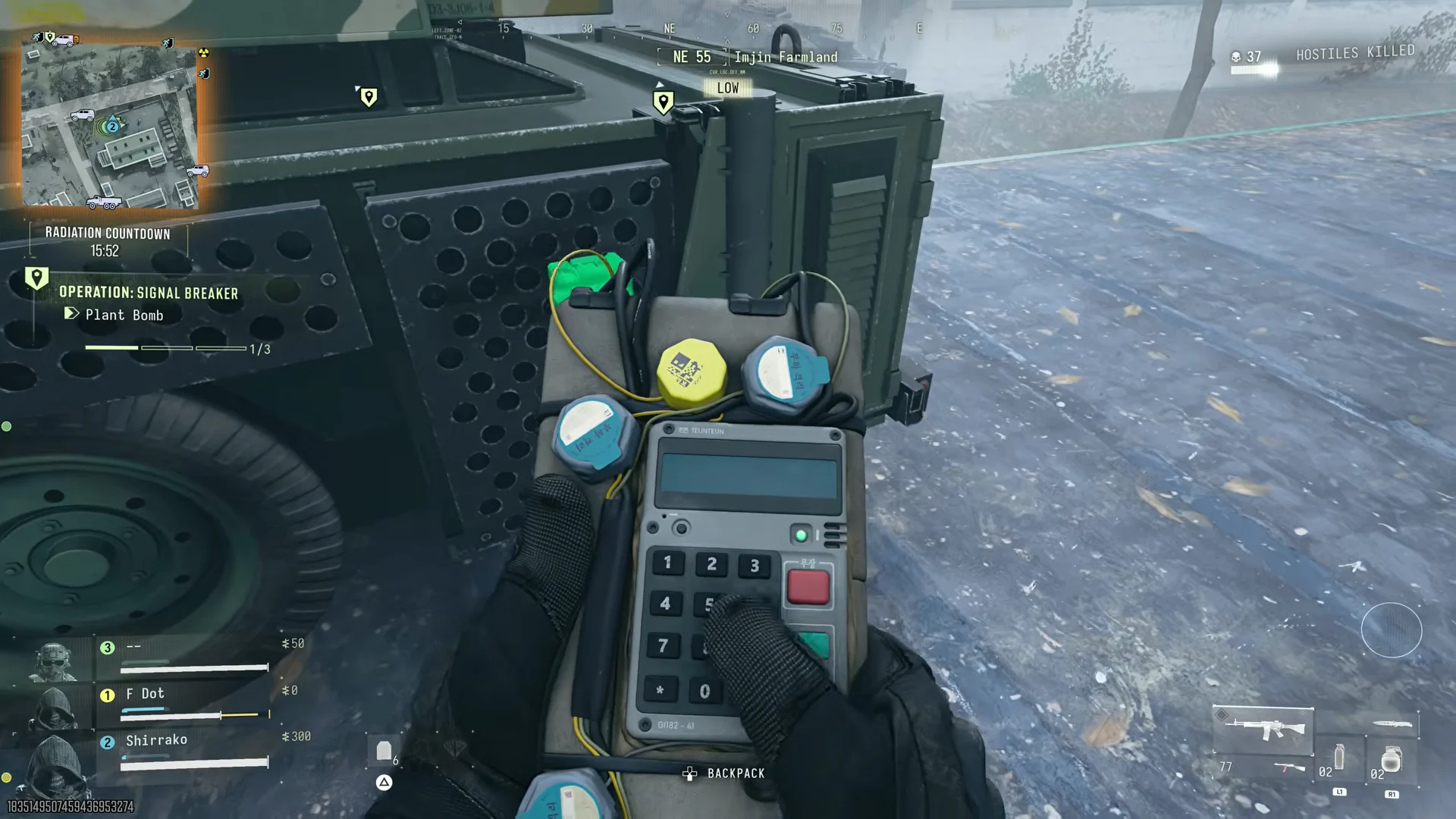 Plant bomb on radar truck