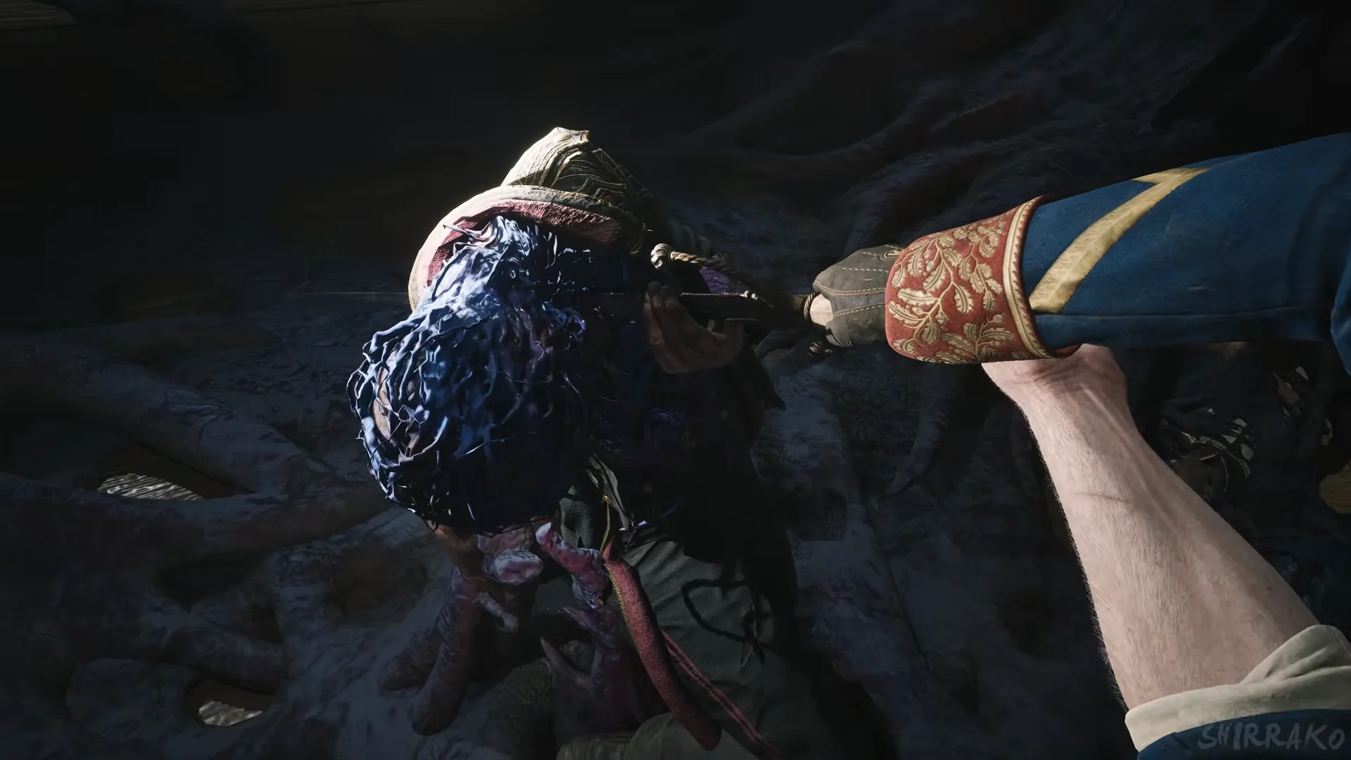 Pulling the Claymore from the body