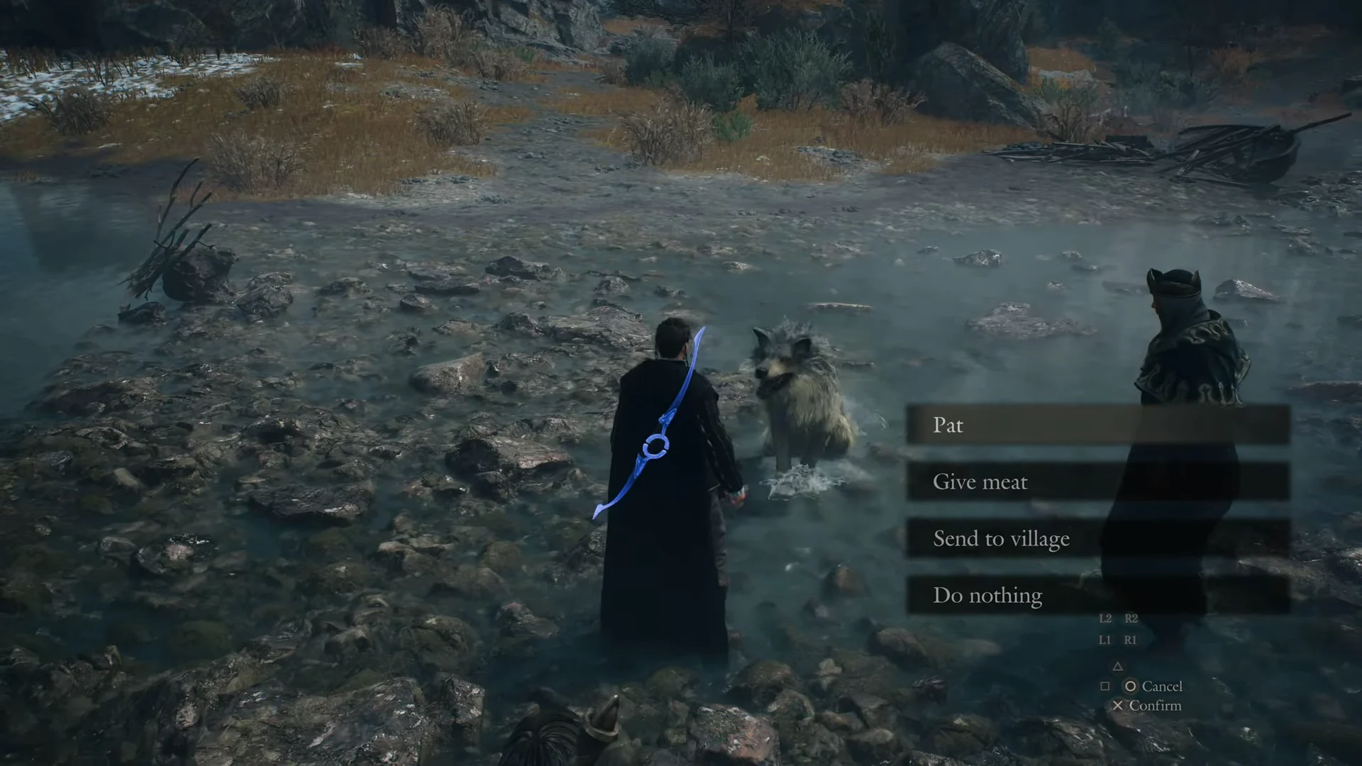 Pat, Give meat, Send to village