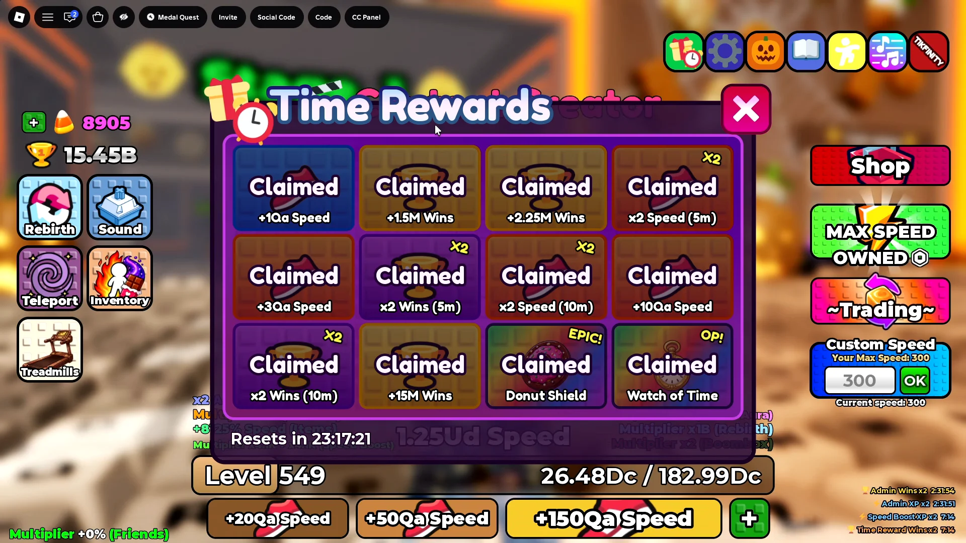 Time Rewards Menu Overview