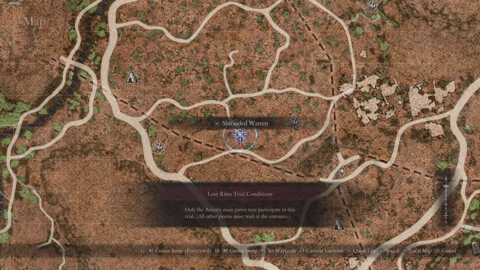 Map marker with Lost Rites Trial Conditions