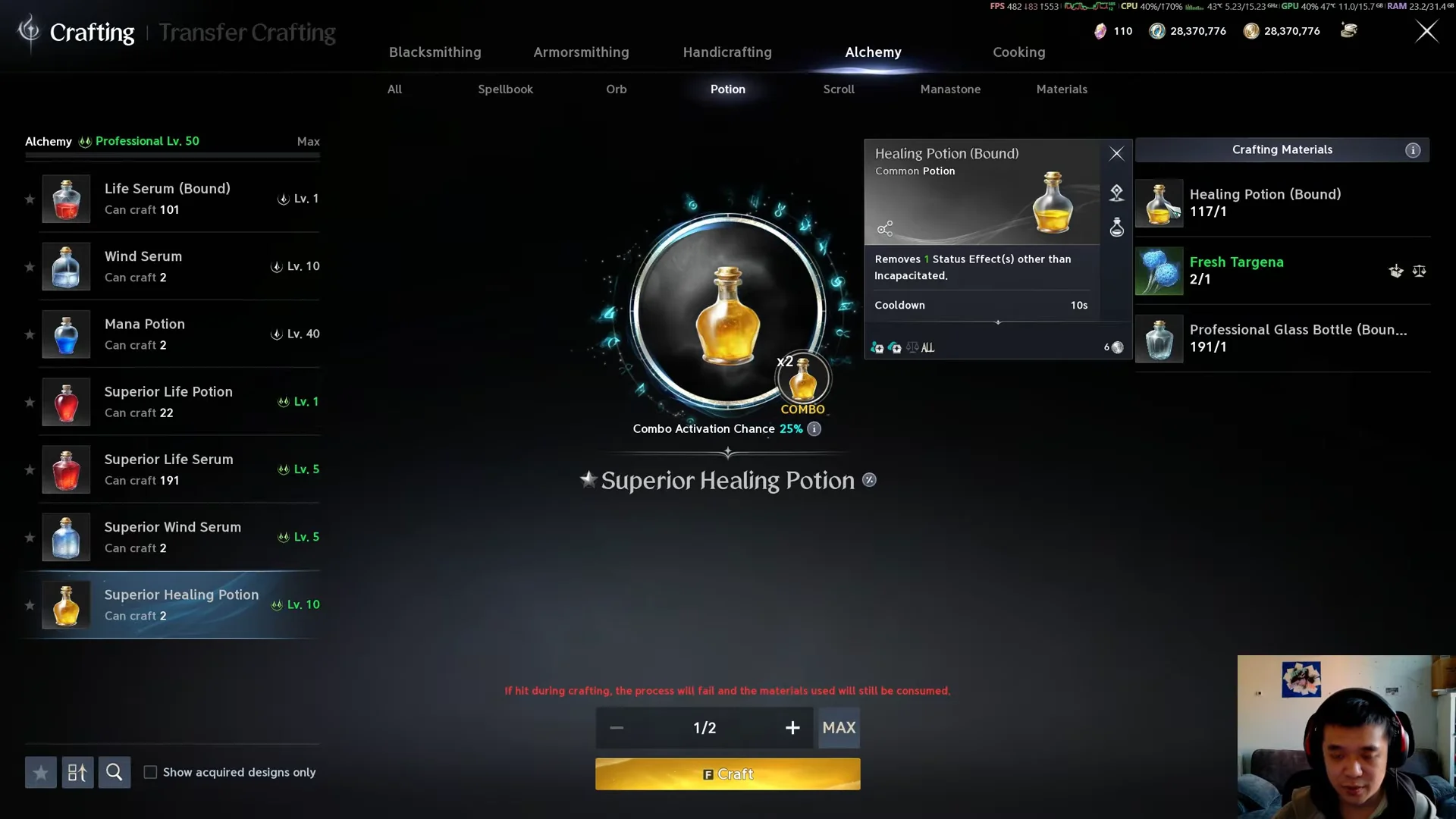 Superior Healing Potion Crafting vs. Market
