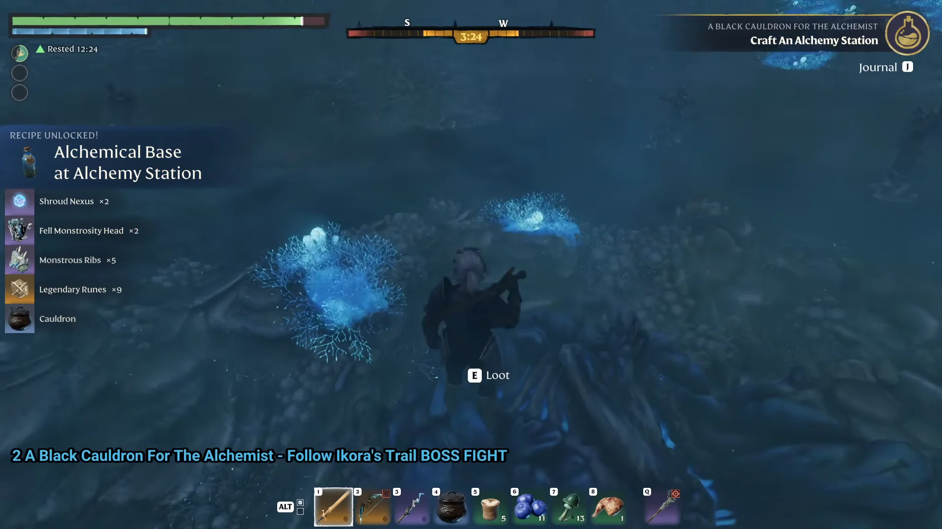 looting Ikora's remains, Cauldron, Alchemical Base recipe unlocked at the Alchemy Station