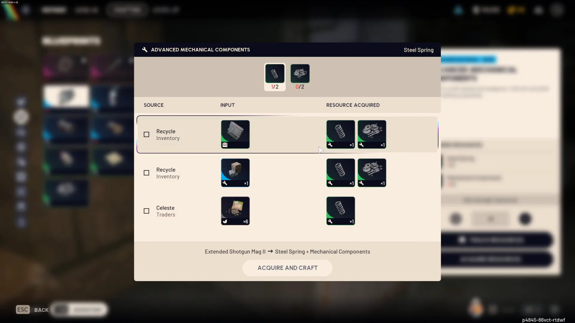 Acquire Resources Menu