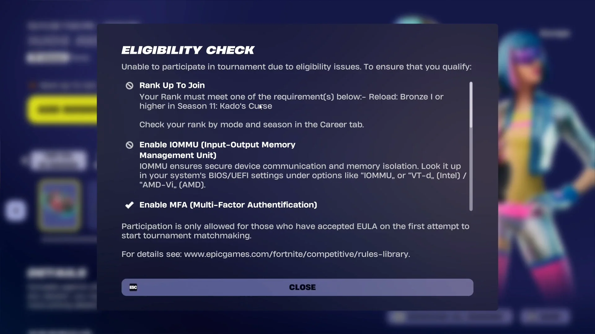 Eligibility check modal