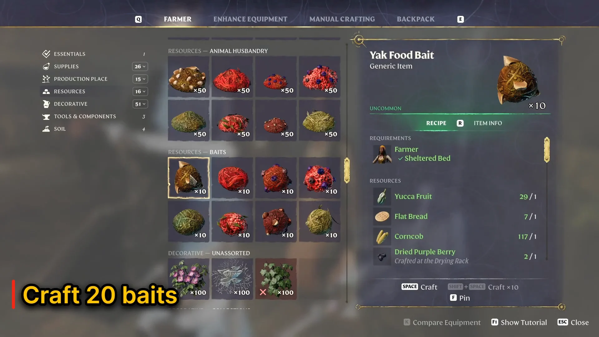 Yak Food Bait recipe at the Farmer
