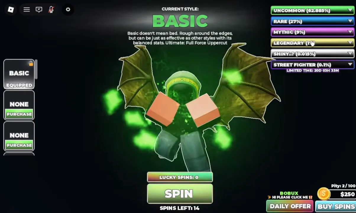 Fight Styles Menu & Spinning