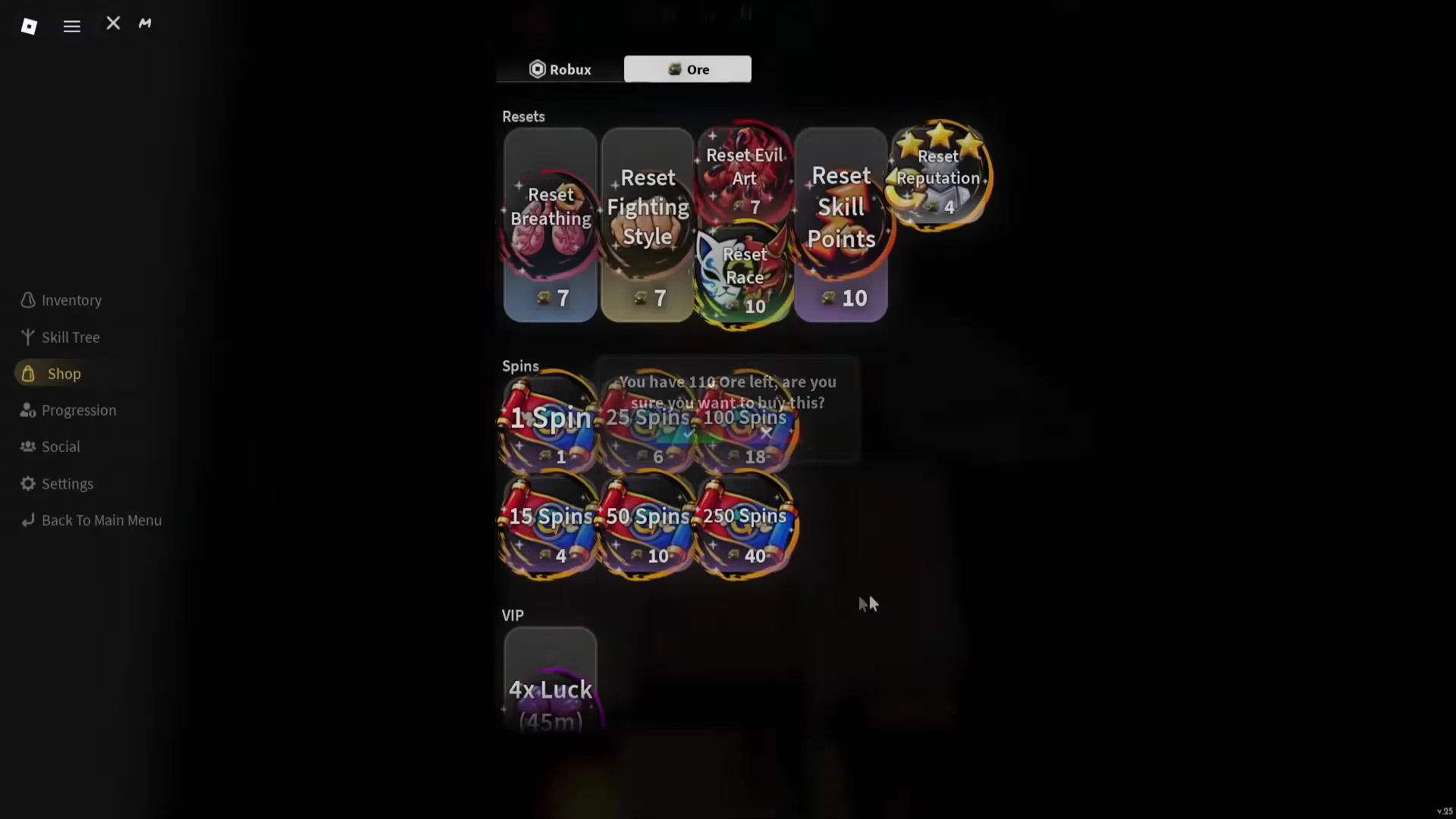 Purchasing Spins with Ore