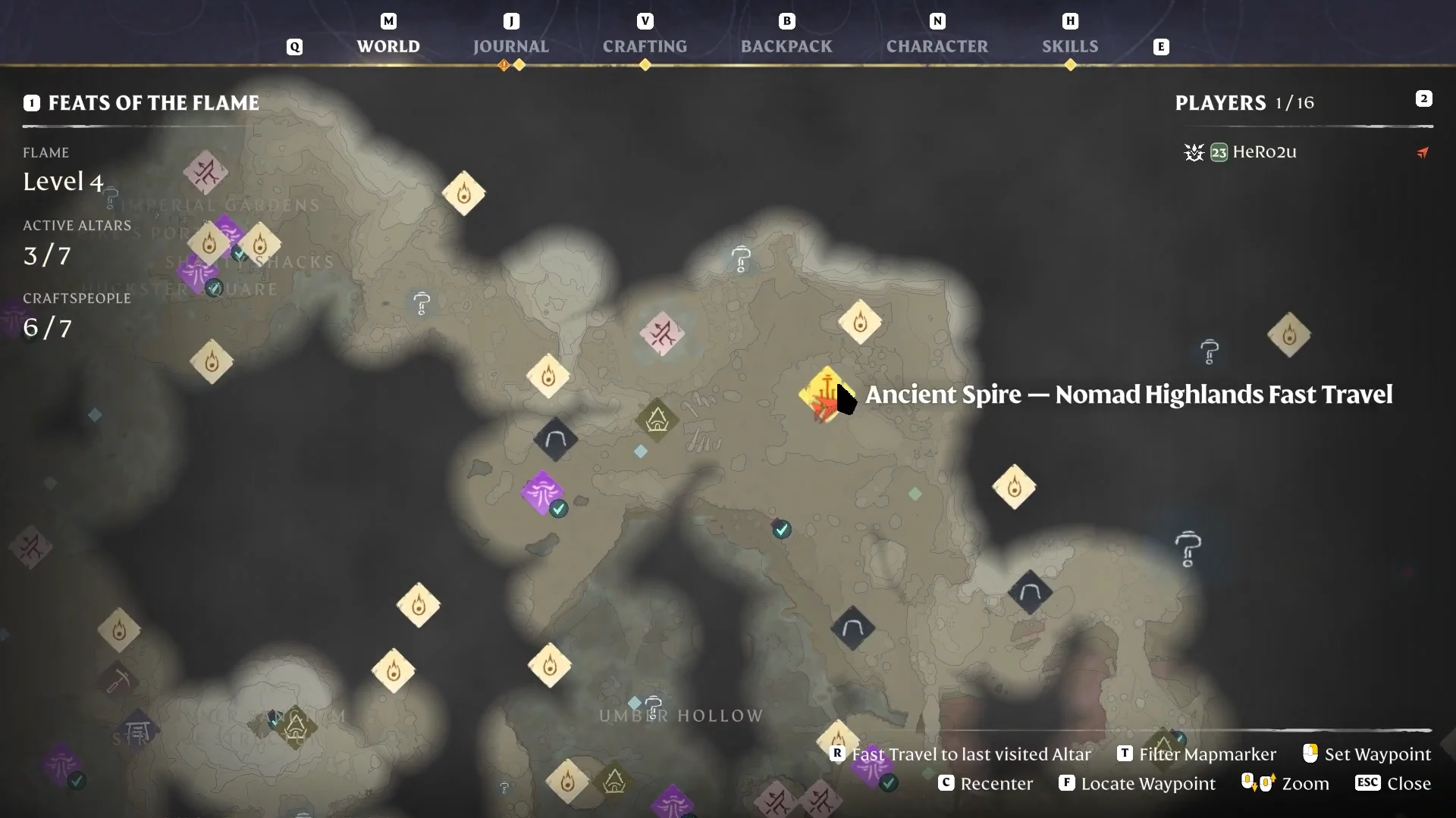 Nomad Highlands fast travel on the map