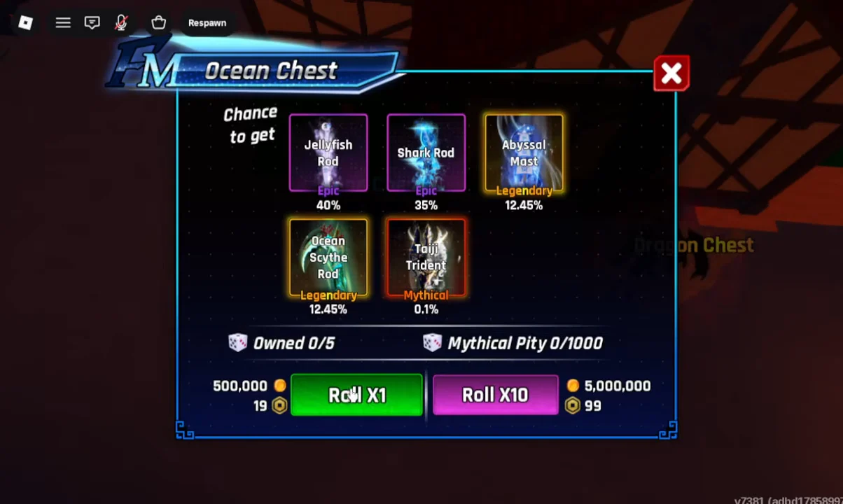 Ocean Chest Rates & Gacha Screen
