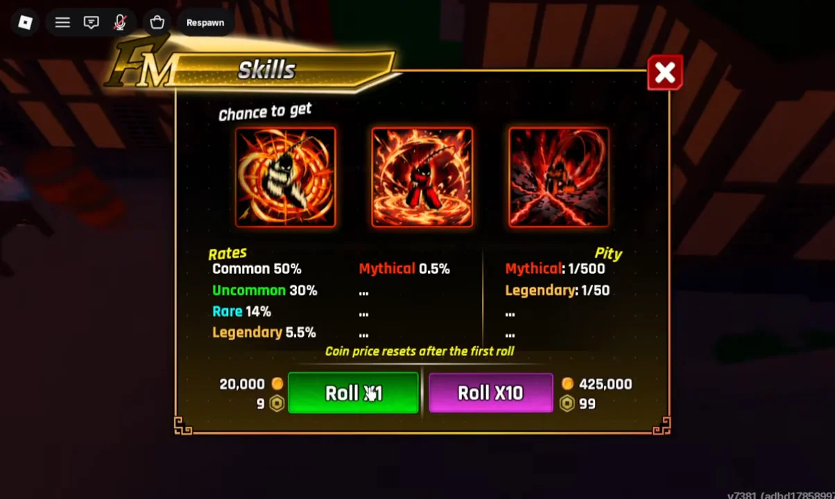 Skills Gacha Menu