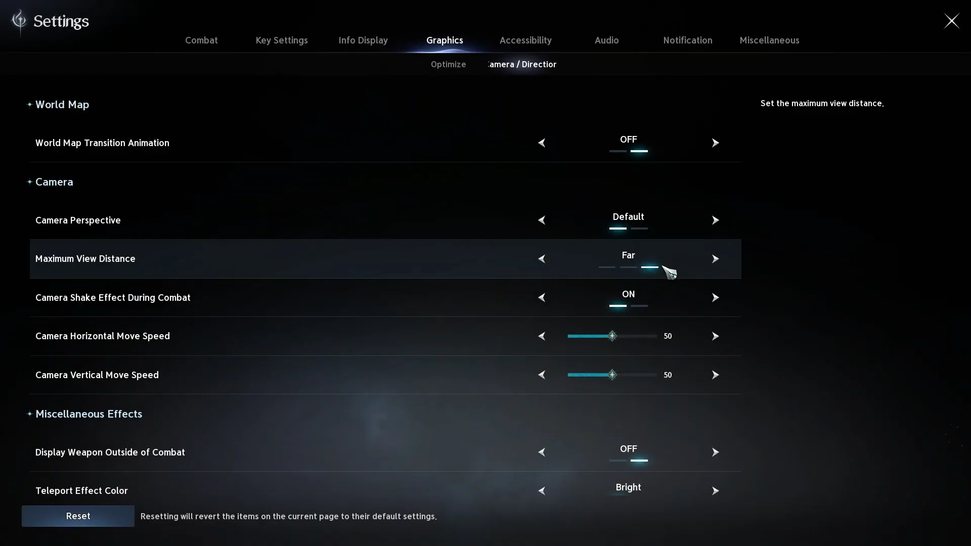 Navigating Graphics settings