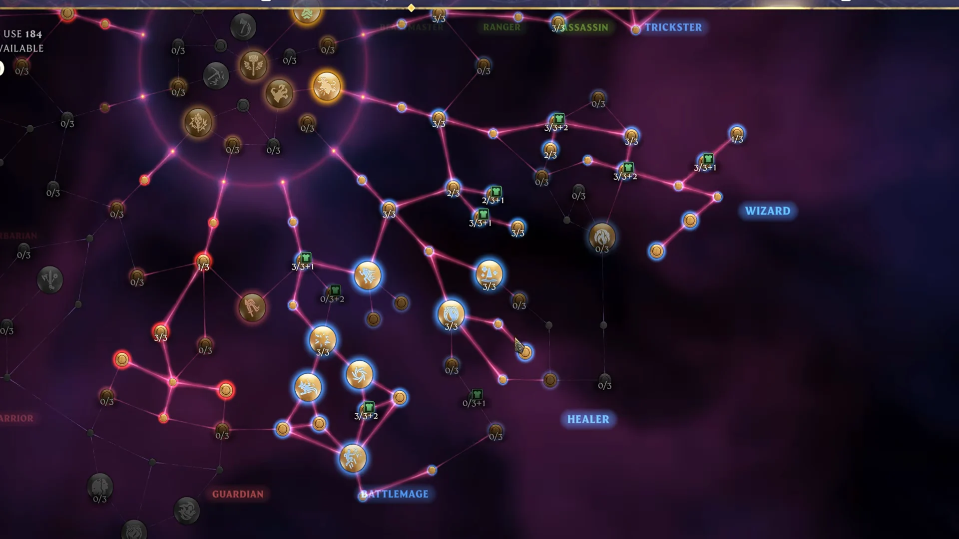 skill tree overview with the center ring of Spark nodes