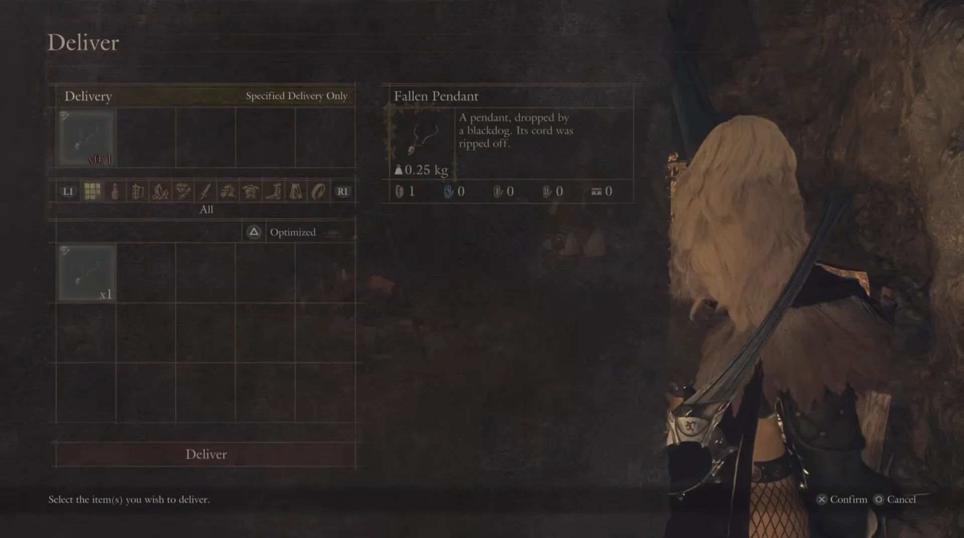 Deliver screen with Fallen Pendant