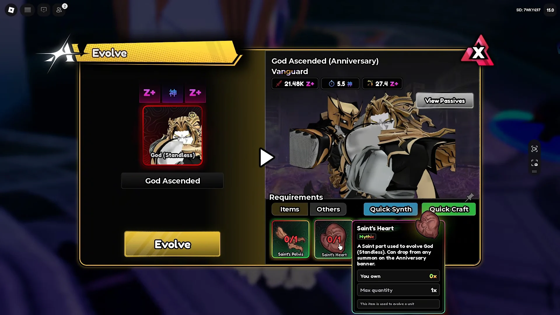 Evolution Recipe & Requirements