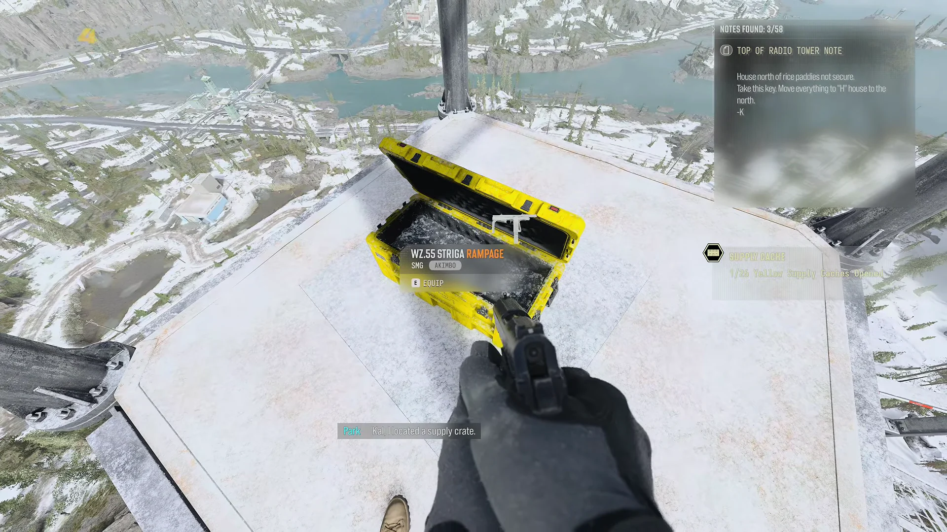 Note 3: Top of Radio Tower Note & Yellow Supply Cache 1