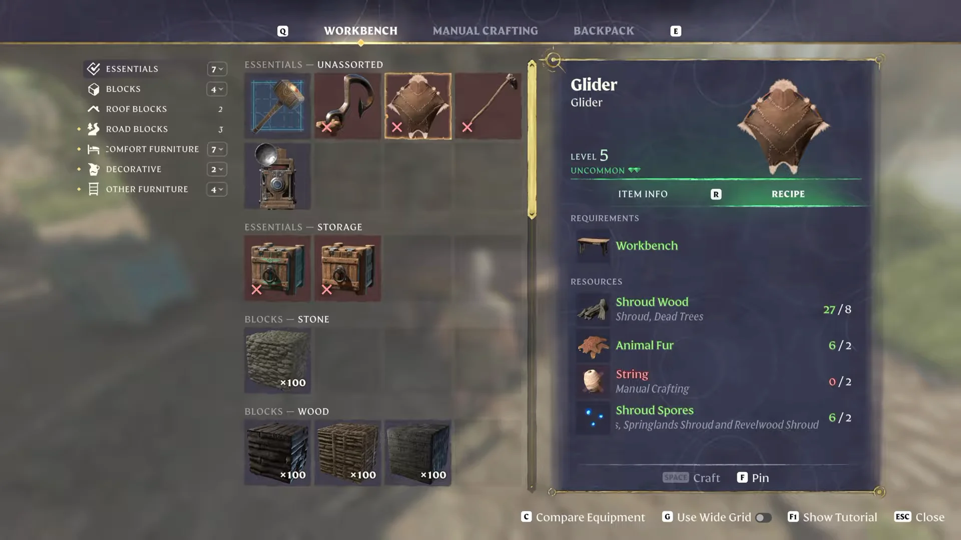 Glider Recipe Requirements