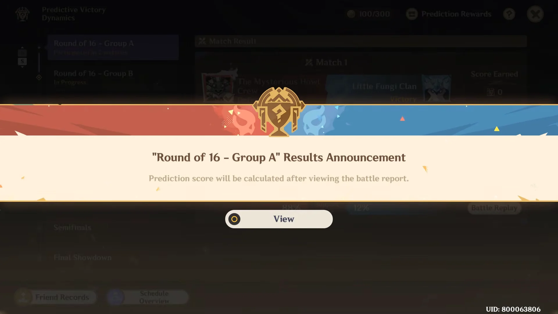 Group A Results Pop-up
