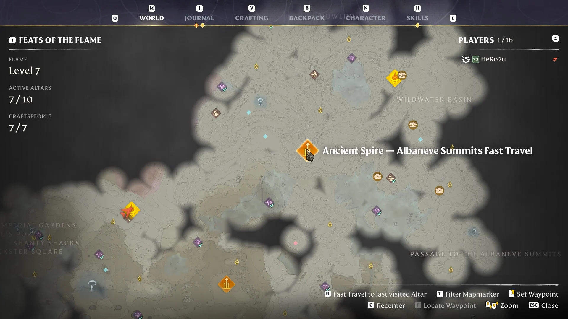 map, Ancient Spire Albaneve Summits fast travel popup