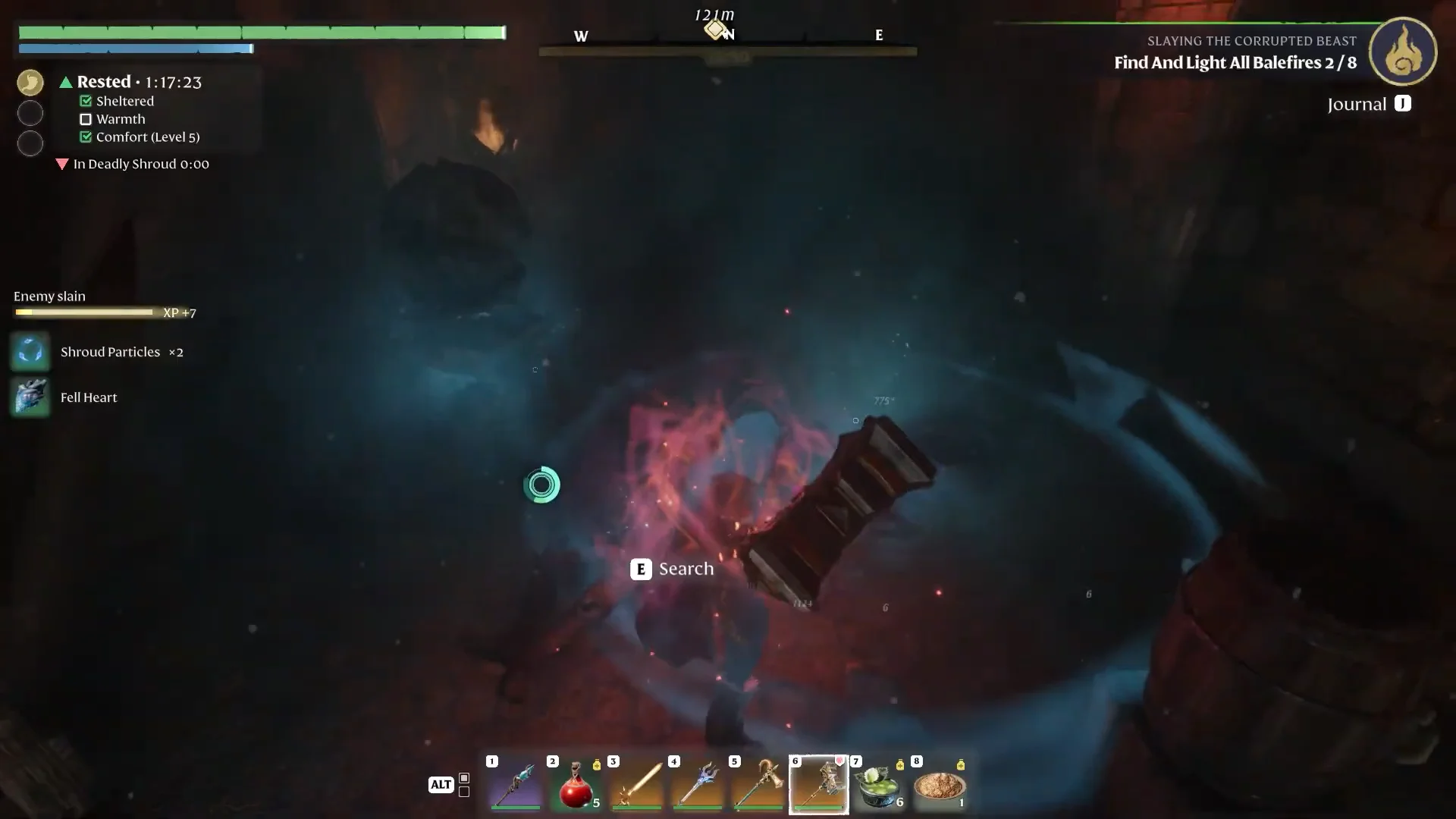 pickup list after a kill: Shroud Particles x2, Fell Heart