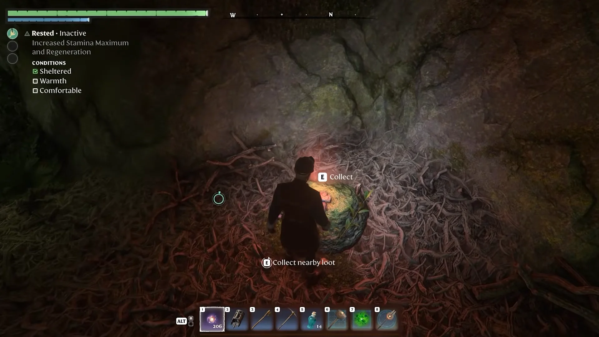 Collect prompt at the glowing root nest with the Gloves at Fae Deer Grove