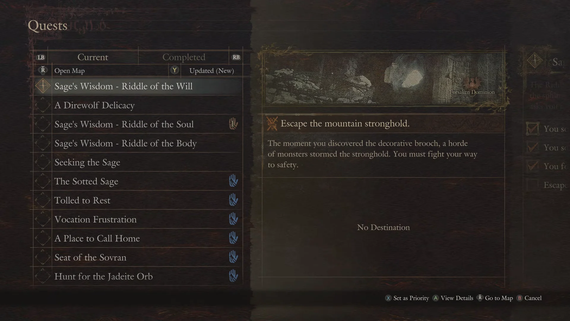 Quest page for Escape the mountain stronghold