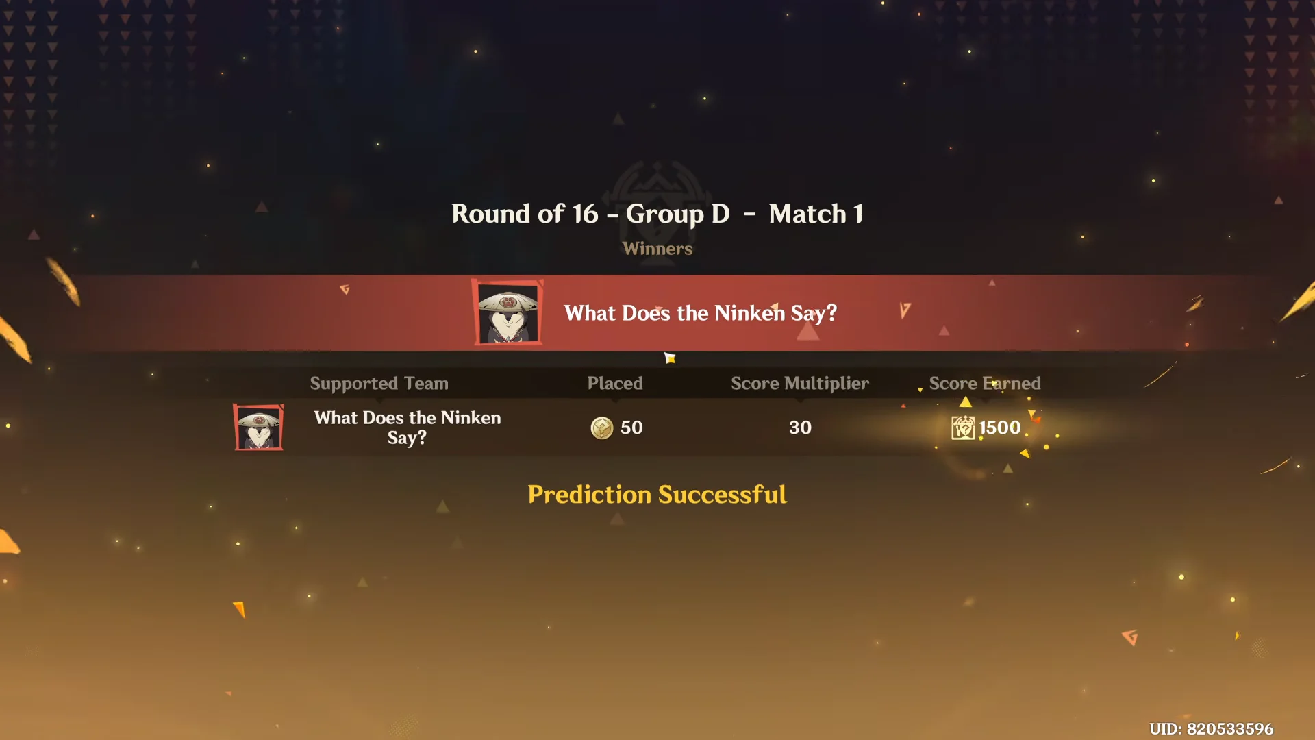 Group D Match 1 victory