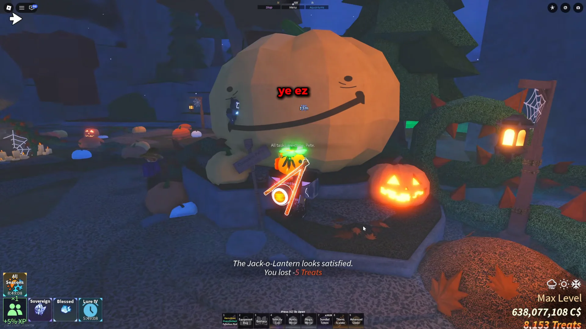 Completing Quest at Pumpkin Pete
