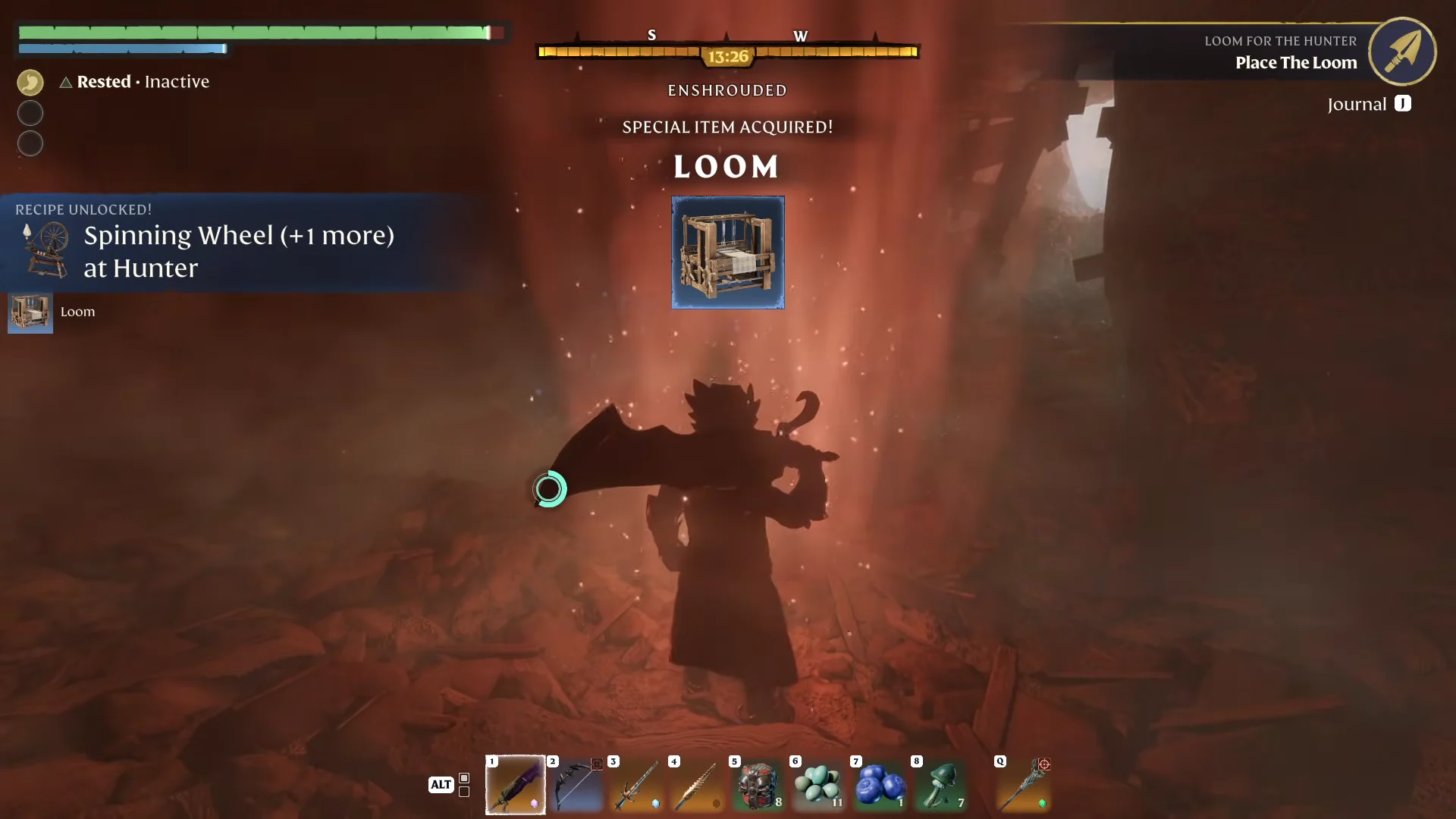 Special item acquired: Loom, Spinning Wheel recipe unlocked at the Hunter