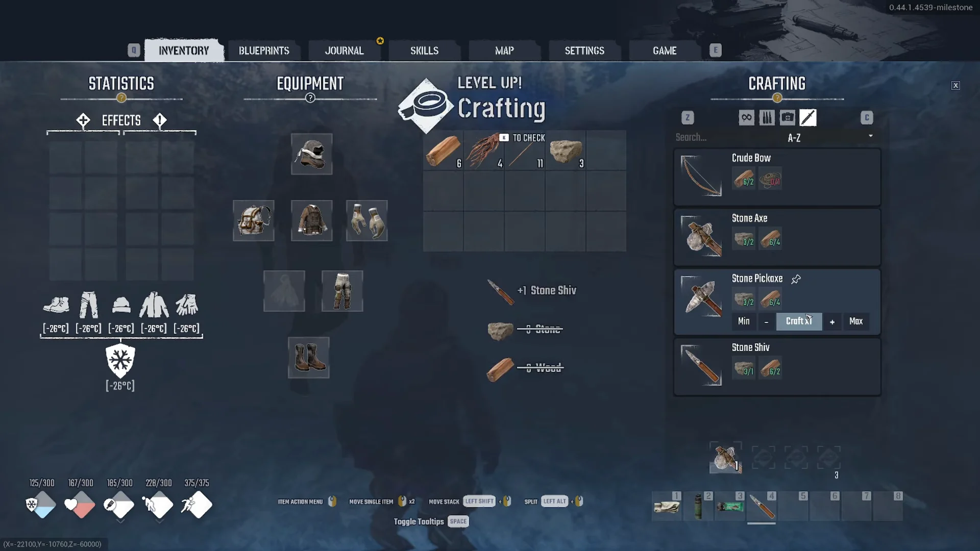 Stone tool recipes in the inventory