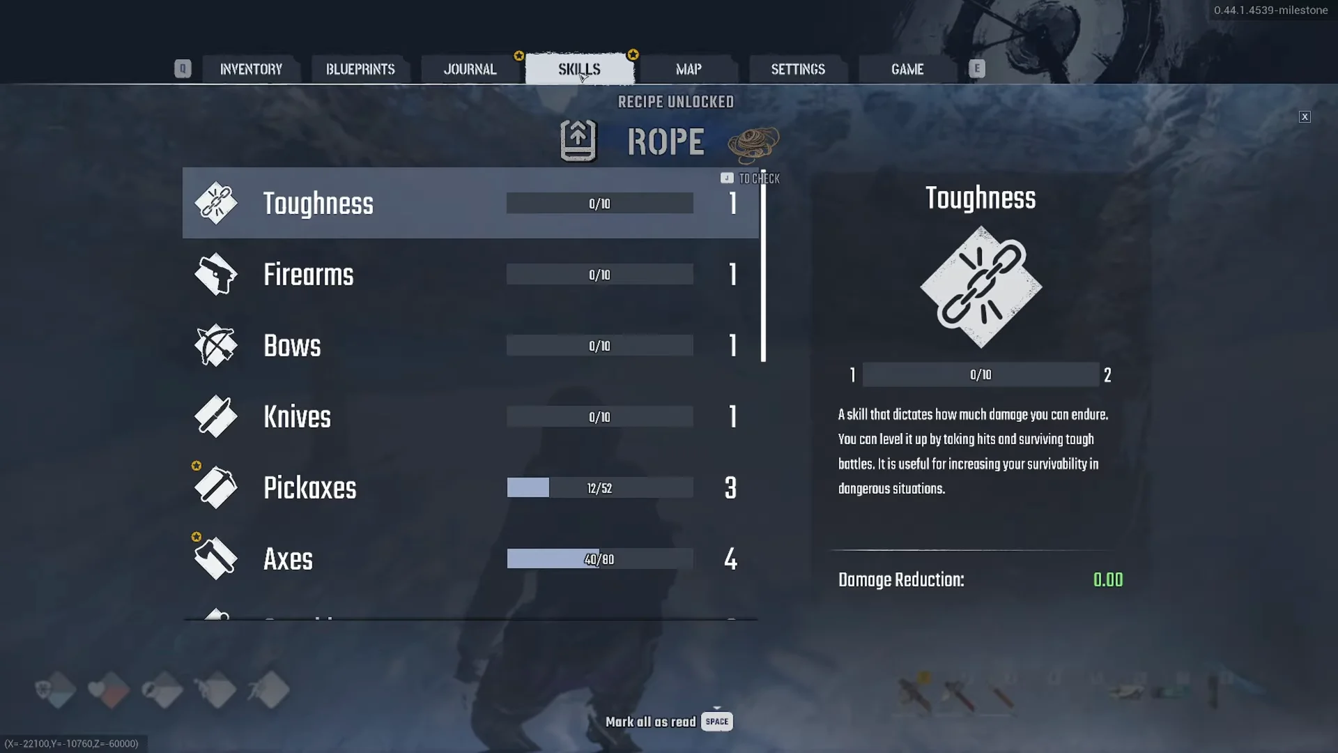 The Skills screen