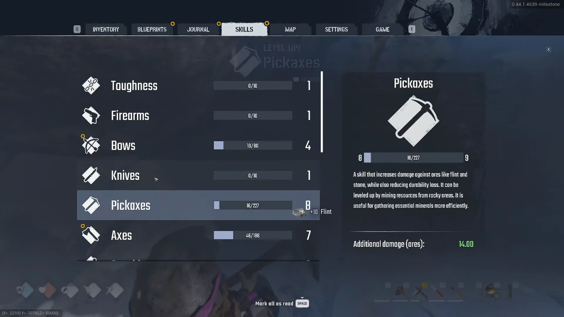 Pickaxes skill and its stat