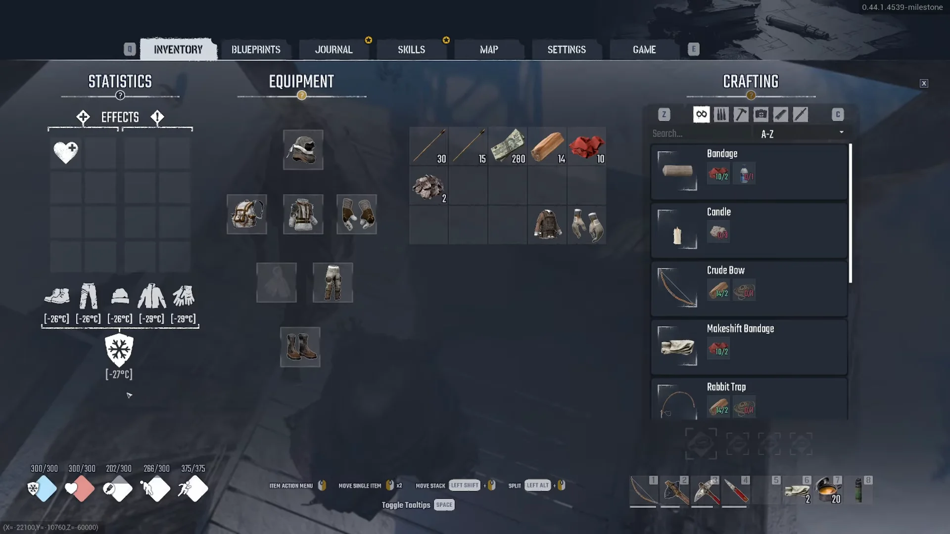 Clothing ratings on the Statistics panel