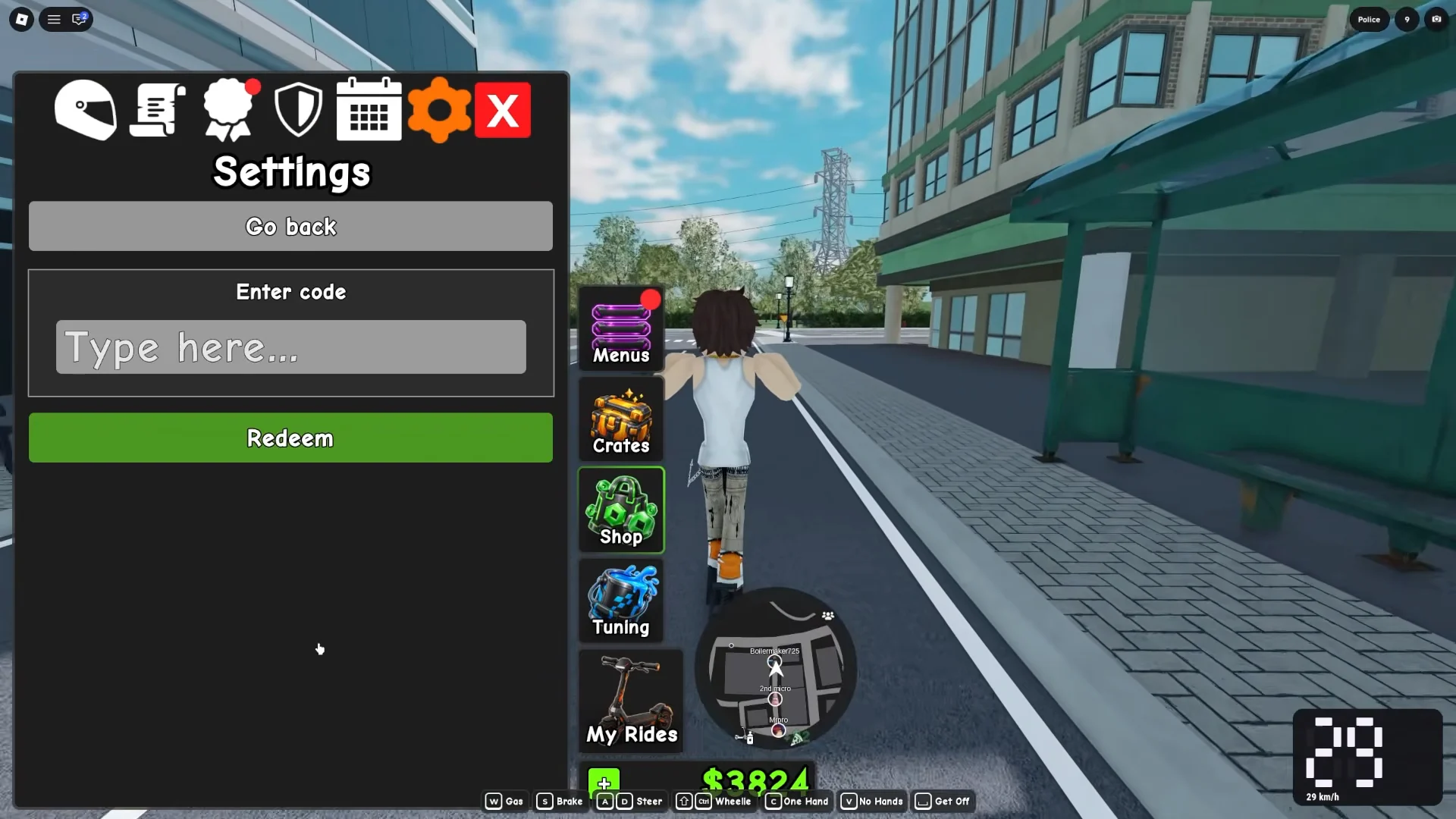 Settings & Codes Menu