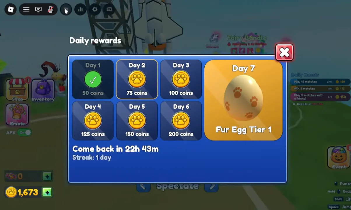 Daily Rewards Menu