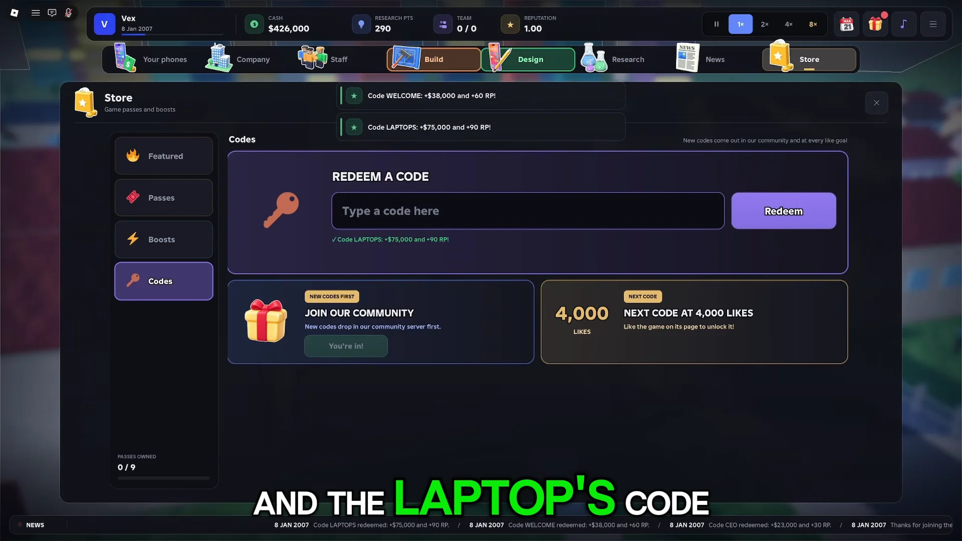 Redeeming Codes