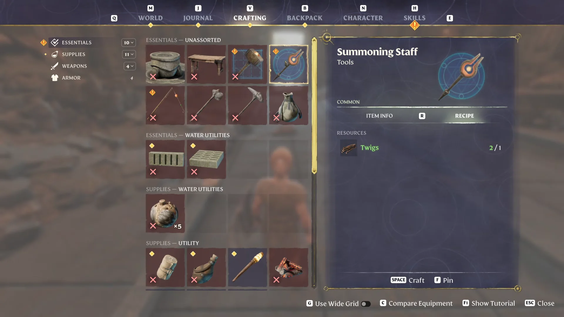 Journal and Crafting Menu