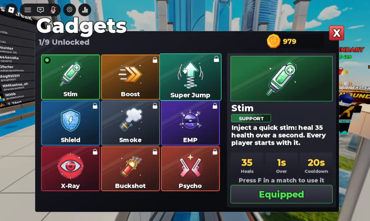Gadgets Menu & Starting Gadget