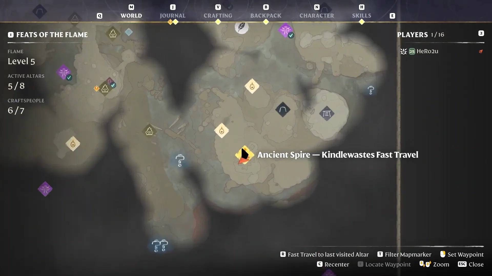 map with the Ancient Spire Kindlewastes fast travel