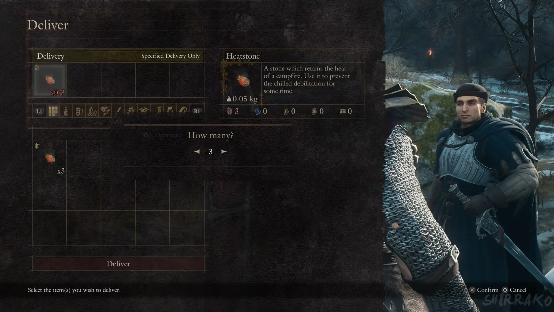 Ryatt's Deliver screen, three Heatstones