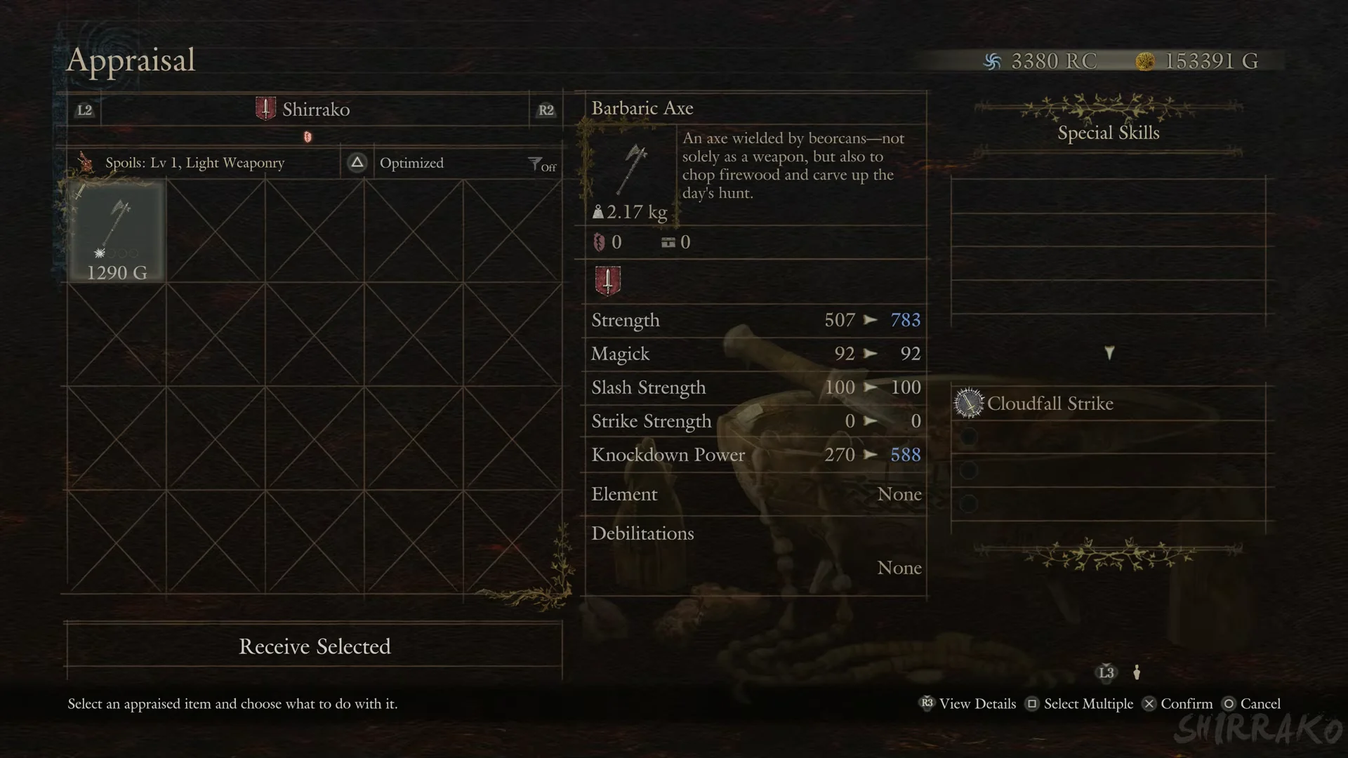 First appraised weapon and its special skill