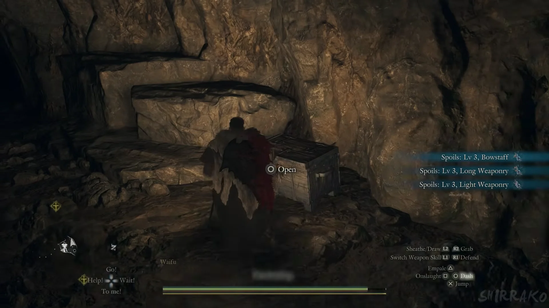 Wakestone chest under the rock shelf