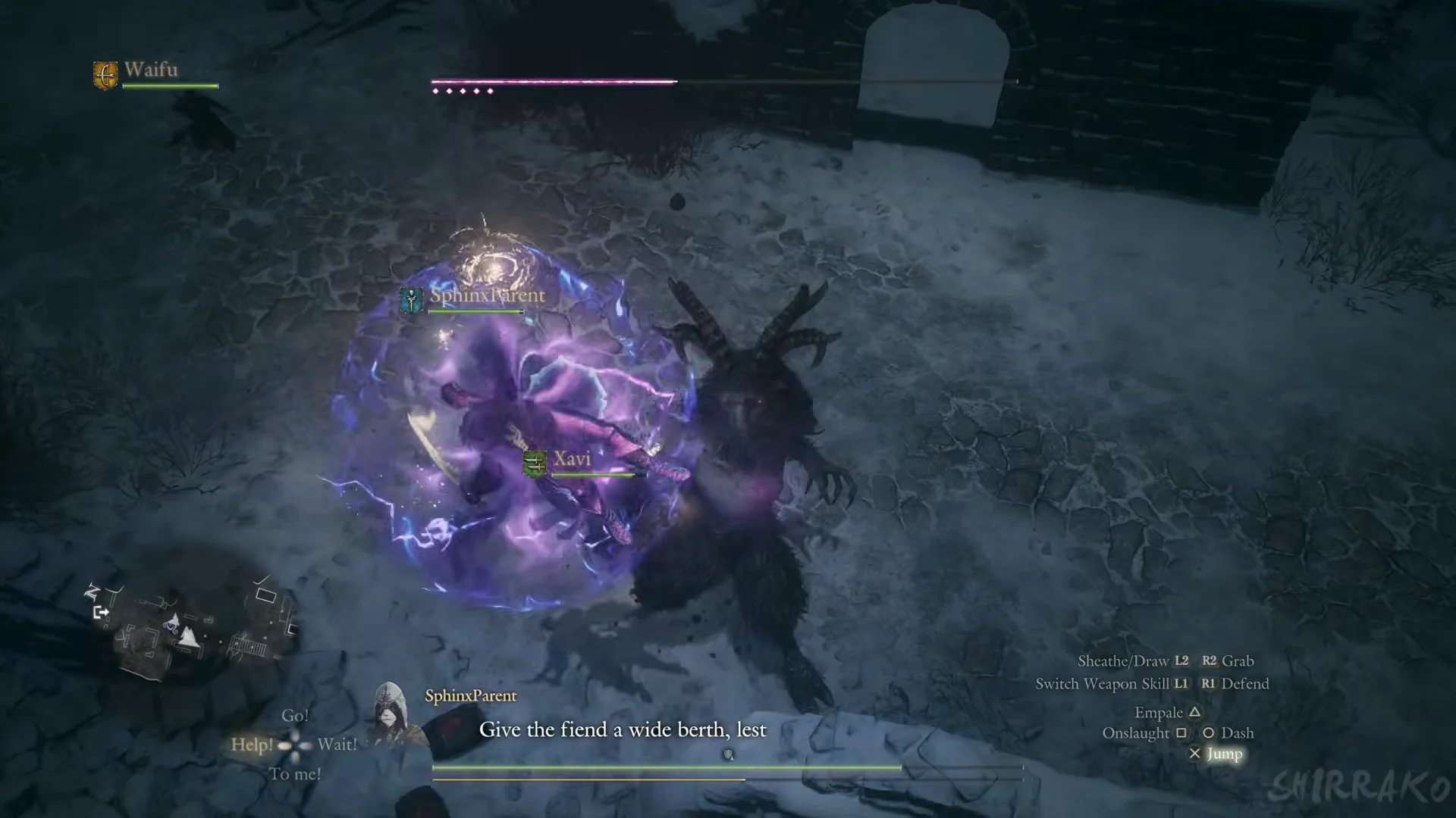 Horned fiend's purple sphere at Beorcan Stronghold